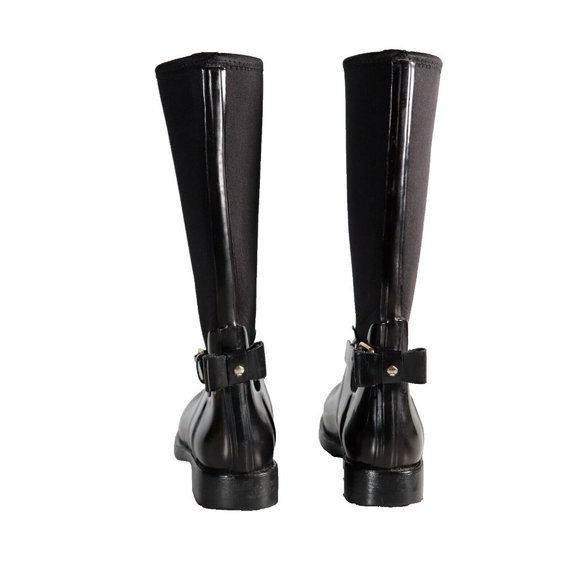 Kate Spade Women Size US7 M Black Bliss Rain Boot Rubber Neoprene Bow Tall Boots - Picture 8 of 13